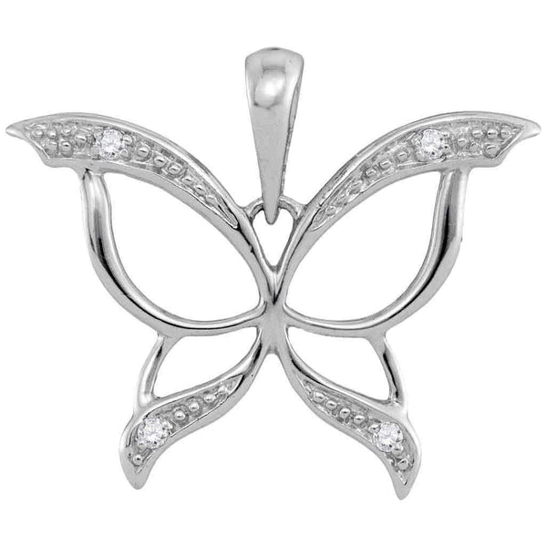 10kt White Gold Womens Round Diamond Butterfly Bug Wings Pendant .03 Cttw-Gold & Diamond Pendants & Necklaces-JadeMoghul Inc.