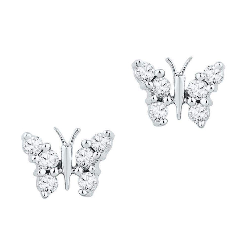 10kt White Gold Women's Round Diamond Butterfly Stud Earrings 1-5 Cttw - FREE Shipping (US/CAN)-Gold & Diamond Earrings-JadeMoghul Inc.