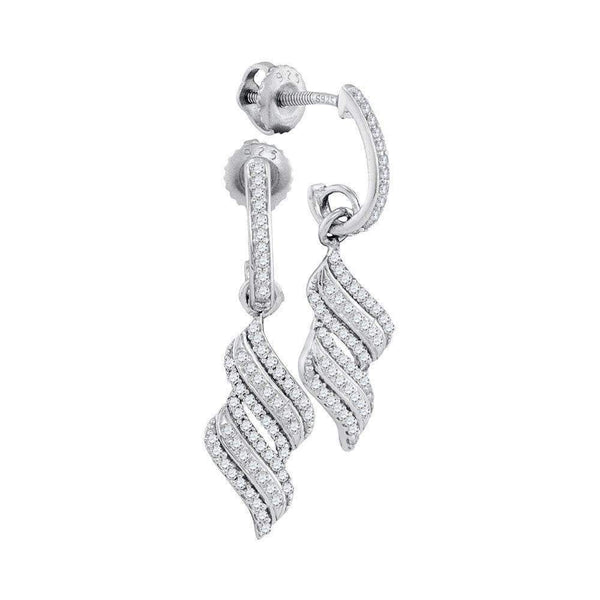 10kt White Gold Women's Round Diamond Cascade Ribbon Dangle Earrings 1-3 Cttw - FREE Shipping (USA/CAN)-Gold & Diamond Earrings-JadeMoghul Inc.