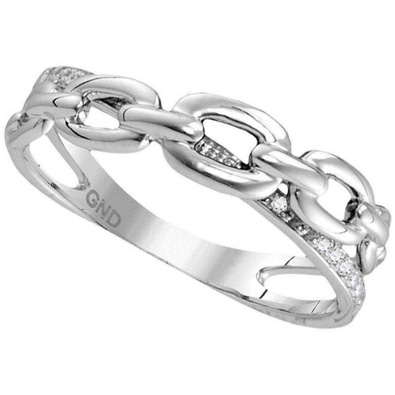 10kt White Gold Women's Round Diamond Chain Crossover Band Ring 1/12 Cttw - FREE Shipping (US/CAN)-Gold & Diamond Bands-5-JadeMoghul Inc.