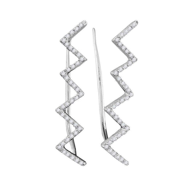 10kt White Gold Women's Round Diamond Chevron Climber Earrings 1-5 Cttw - FREE Shipping (USA/CAN)-Gold & Diamond Earrings-JadeMoghul Inc.