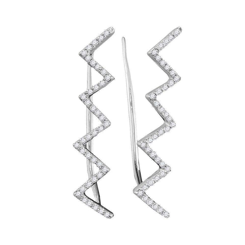 10kt White Gold Women's Round Diamond Chevron Climber Earrings 1-5 Cttw - FREE Shipping (USA/CAN)-Gold & Diamond Earrings-JadeMoghul Inc.