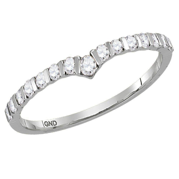 10kt White Gold Women's Round Diamond Chevron Stackable Band Ring 1/4 Cttw - FREE Shipping (US/CAN)-Rings And Bands-5-JadeMoghul Inc.