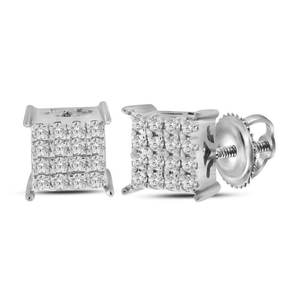 10kt White Gold Women's Round Diamond Cindy's Dream Square Cluster Stud Earrings 1-6 Cttw - FREE Shipping (USA/CAN)-Gold & Diamond Earrings-JadeMoghul Inc.