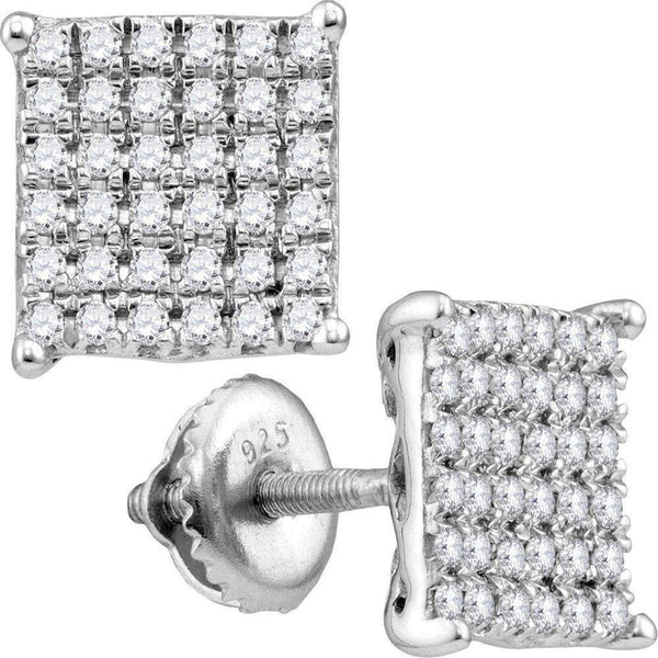 10kt White Gold Women's Round Diamond Cindy's Dream Square Cluster Stud Earrings 1.00 Cttw - FREE Shipping (USA/CAN)-Gold & Diamond Earrings-JadeMoghul Inc.