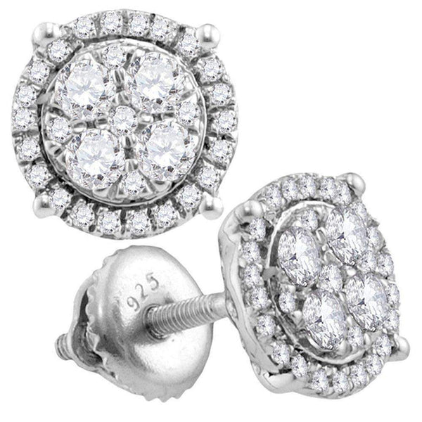 10kt White Gold Women's Round Diamond Circle Cluster Earrings 1-4 Cttw - FREE Shipping (USA/CAN)-Gold & Diamond Earrings-JadeMoghul Inc.