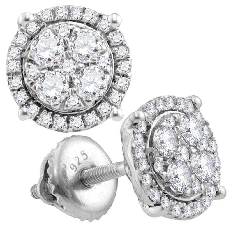 10kt White Gold Women's Round Diamond Circle Cluster Earrings 1.00 Cttw - FREE Shipping (US/CAN)-Gold & Diamond Earrings-JadeMoghul Inc.