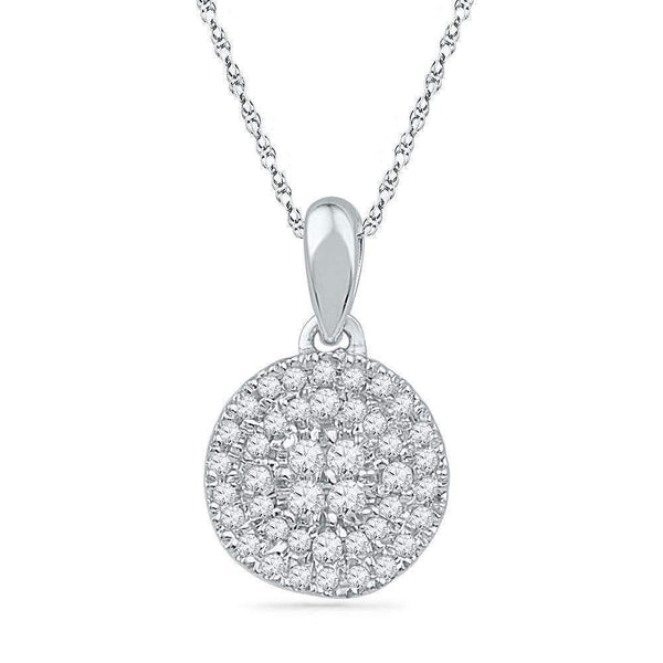 10kt White Gold Women's Round Diamond Circle Cluster Pendant 1-4 Cttw - FREE Shipping (US/CAN)-Gold & Diamond Pendants & Necklaces-JadeMoghul Inc.