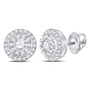 10kt White Gold Womens Round Diamond Circle Cluster Stud Earrings 1-2 Cttw-Gold & Diamond Earrings-JadeMoghul Inc.