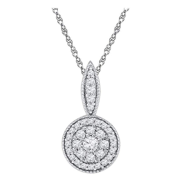 10kt White Gold Women's Round Diamond Circle Frame Flower Cluster Pendant 1-3 Cttw - FREE Shipping (US/CAN)-Gold & Diamond Pendants & Necklaces-JadeMoghul Inc.