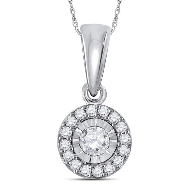 10kt White Gold Women's Round Diamond Circle Frame Solitaire Pendant 1-5 Cttw - FREE Shipping (US/CAN)-Gold & Diamond Pendants & Necklaces-JadeMoghul Inc.