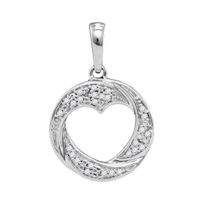 10kt White Gold Women's Round Diamond Circle Heart Cutout Pendant 1-12 Cttw - FREE Shipping (US/CAN)-Gold & Diamond Pendants & Necklaces-JadeMoghul Inc.