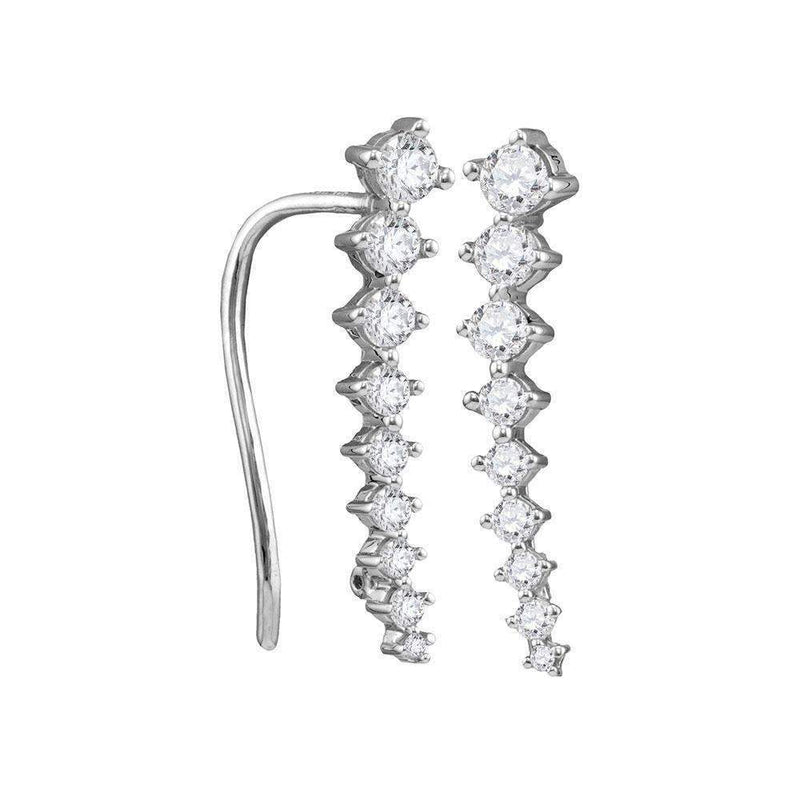 10kt White Gold Women's Round Diamond Climber Earrings 1-2 Cttw - FREE Shipping (USA/CAN)-Gold & Diamond Earrings-JadeMoghul Inc.