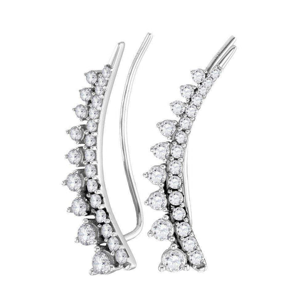 10kt White Gold Women's Round Diamond Climber Earrings 1.00 Cttw - FREE Shipping (US/CAN)-Gold & Diamond Earrings-JadeMoghul Inc.