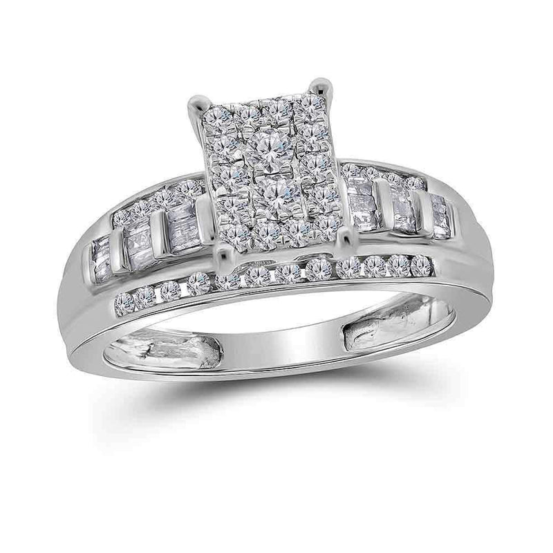 10kt White Gold Women's Round Diamond Cluster Bridal Wedding Engagement Ring 1/2 Cttw - FREE Shipping (US/CAN)-Gold & Diamond Engagement & Anniversary Rings-5-JadeMoghul Inc.