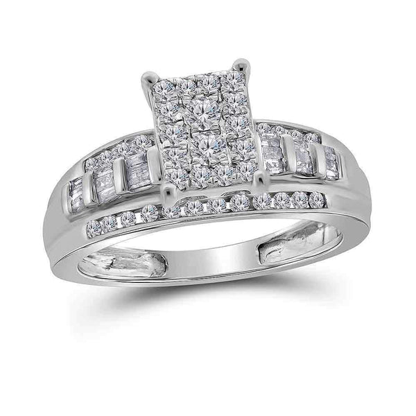 10kt White Gold Women's Round Diamond Cluster Bridal Wedding Engagement Ring 1/2 Cttw - FREE Shipping (US/CAN)-Gold & Diamond Engagement & Anniversary Rings-5-JadeMoghul Inc.