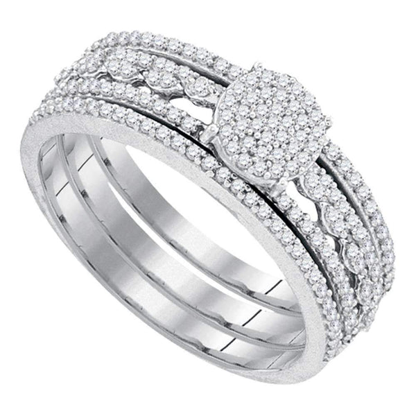 10kt White Gold Women's Round Diamond Cluster Bridal Wedding Engagement Ring Band 3-Piece Set 3/8 Cttw - FREE Shipping (US/CAN)-Wedding Jewelry-6-JadeMoghul Inc.