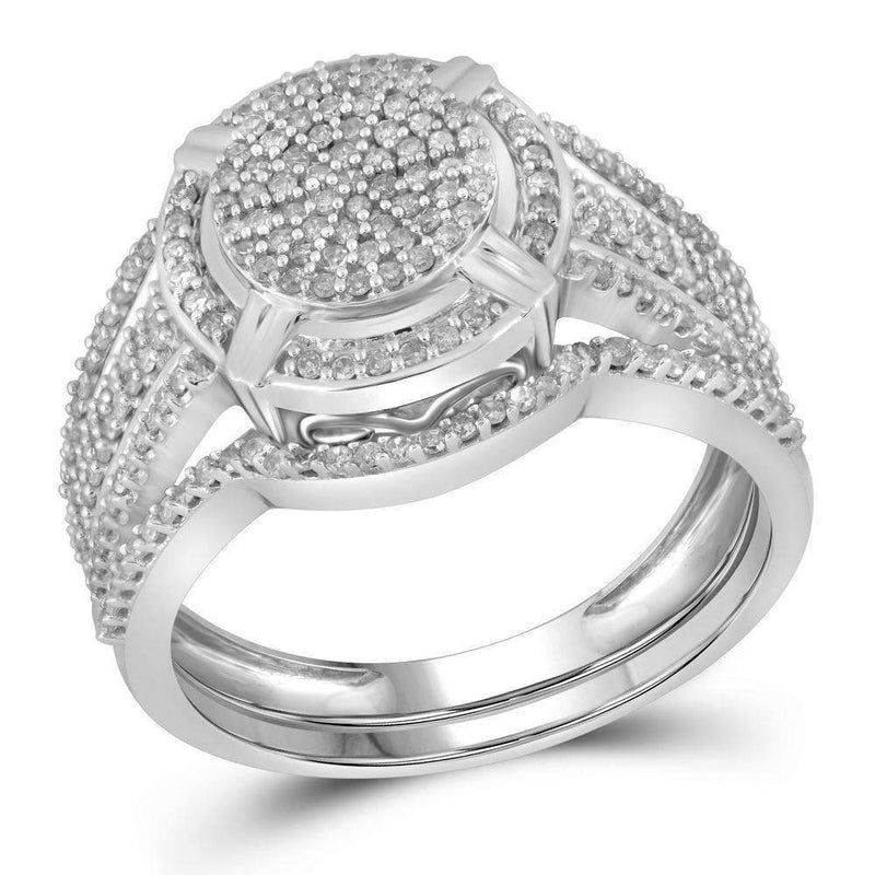 10kt White Gold Womens Round Diamond Cluster Bridal Wedding Engagement Ring Band Set 1-2 Cttw-Gold & Diamond Wedding Ring Sets-JadeMoghul Inc.