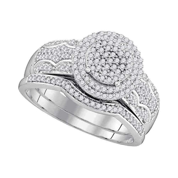10kt White Gold Women's Round Diamond Cluster Bridal Wedding Engagement Ring Band Set 1/2 Cttw - FREE Shipping (US/CAN)-Gold & Diamond Wedding Ring Sets-5.5-JadeMoghul Inc.