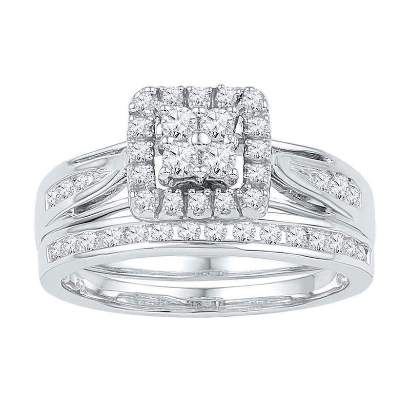 10kt White Gold Women's Round Diamond Cluster Bridal Wedding Engagement Ring Band Set 1/2 Cttw - FREE Shipping (US/CAN)-Wedding Jewelry-5-JadeMoghul Inc.