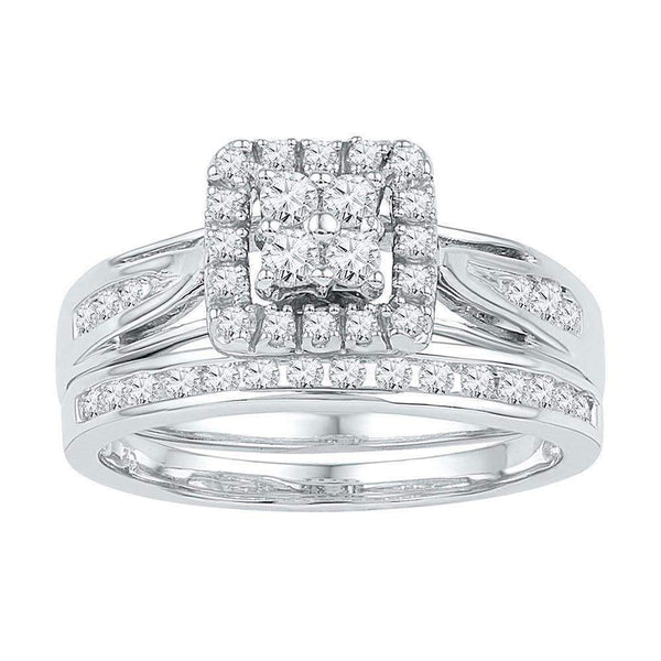 10kt White Gold Women's Round Diamond Cluster Bridal Wedding Engagement Ring Band Set 1/2 Cttw - FREE Shipping (US/CAN)-Wedding Jewelry-5-JadeMoghul Inc.