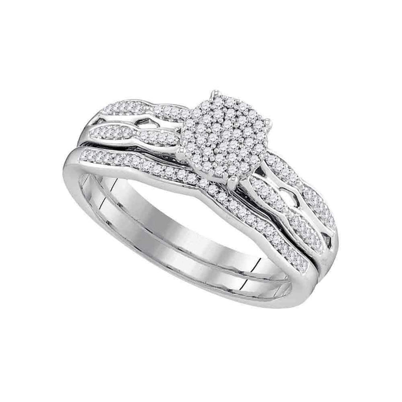 10kt White Gold Women's Round Diamond Cluster Bridal Wedding Engagement Ring Band Set 1/4 Cttw - FREE Shipping (US/CAN)-Gold & Diamond Wedding Ring Sets-6-JadeMoghul Inc.