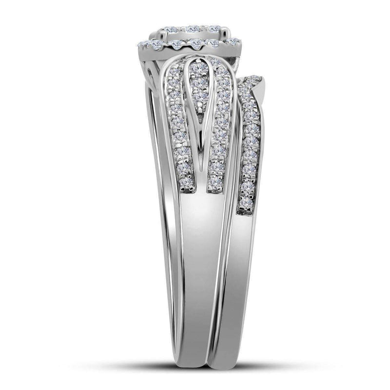 10kt White Gold Women's Round Diamond Cluster Bridal Wedding Engagement Ring Band Set 3/8 Cttw - FREE Shipping (US/CAN)-Wedding Jewelry-6-JadeMoghul Inc.