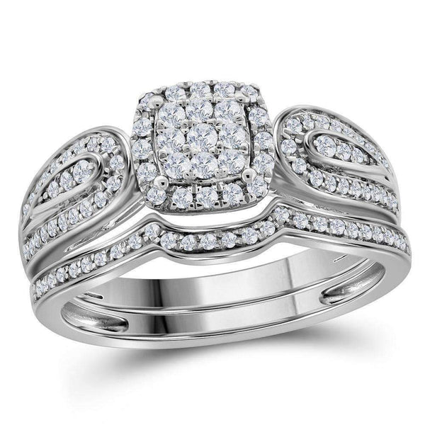 10kt White Gold Women's Round Diamond Cluster Bridal Wedding Engagement Ring Band Set 3/8 Cttw - FREE Shipping (US/CAN)-Wedding Jewelry-6-JadeMoghul Inc.