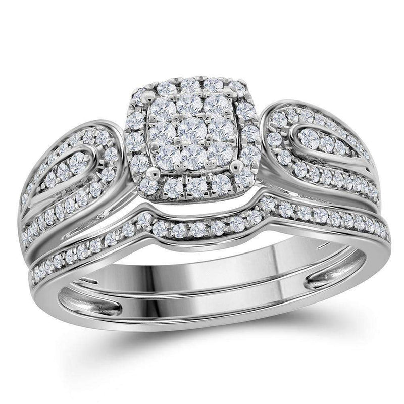 10kt White Gold Women's Round Diamond Cluster Bridal Wedding Engagement Ring Band Set 3/8 Cttw - FREE Shipping (US/CAN)-Wedding Jewelry-6-JadeMoghul Inc.