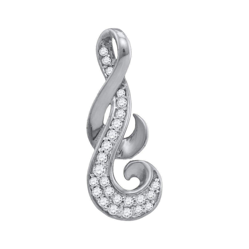 10kt White Gold Women's Round Diamond Cluster Curled Pendant 1-8 Cttw - FREE Shipping (US/CAN)-Gold & Diamond Pendants & Necklaces-JadeMoghul Inc.