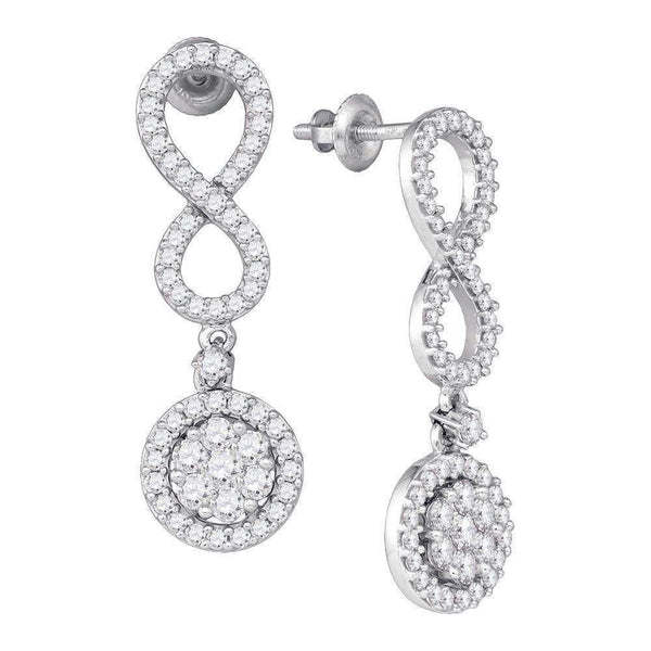 10kt White Gold Women's Round Diamond Cluster Dangle Infinity Earrings 1-1-3 Cttw - FREE Shipping (US/CAN)-Gold & Diamond Earrings-JadeMoghul Inc.