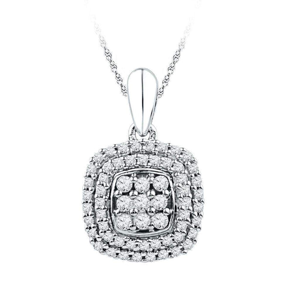 10kt White Gold Women's Round Diamond Cluster Double Frame Square Pendant 1-3 Cttw - FREE Shipping (US/CAN)-Gold & Diamond Pendants & Necklaces-JadeMoghul Inc.