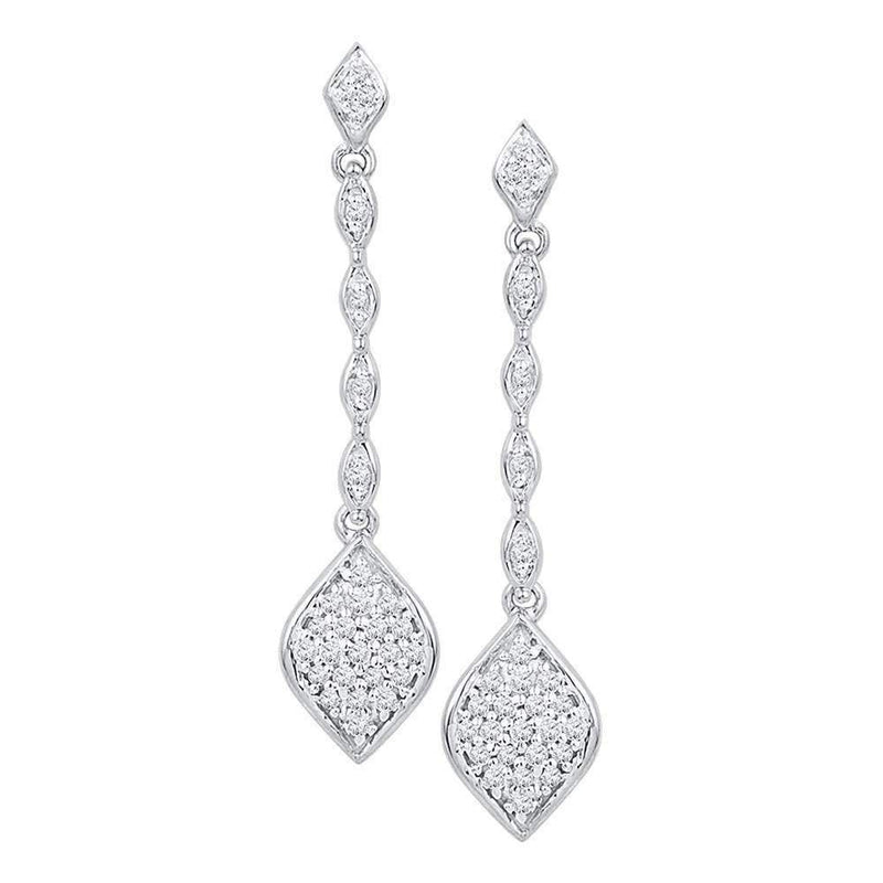 10kt White Gold Women's Round Diamond Cluster Drop Dangle Earrings 1-4 Cttw - FREE Shipping (US/CAN)-Gold & Diamond Earrings-JadeMoghul Inc.