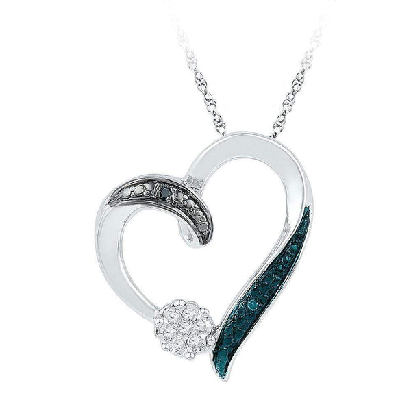10kt White Gold Womens Round Diamond Cluster Heart Pendant 1-20 Cttw-Gold & Diamond Pendants & Necklaces-JadeMoghul Inc.