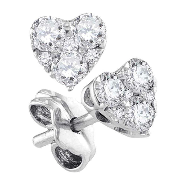 10kt White Gold Women's Round Diamond Cluster Heart Screwback Earrings 1-2 Cttw - FREE Shipping (US/CAN)-Gold & Diamond Earrings-JadeMoghul Inc.