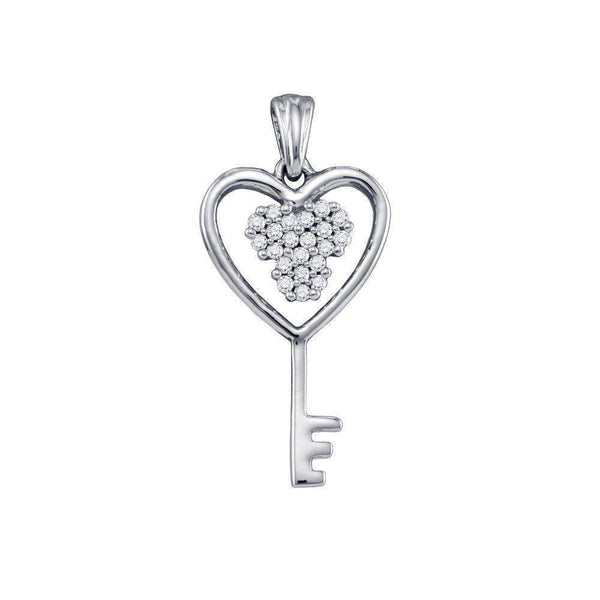 10kt White Gold Women's Round Diamond Cluster Key Heart Pendant 1-12 Cttw - FREE Shipping (US/CAN)-Gold & Diamond Pendants & Necklaces-JadeMoghul Inc.