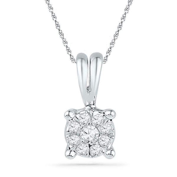 10kt White Gold Women's Round Diamond Cluster Pendant 1-10 Cttw - FREE Shipping (US/CAN)-Gold & Diamond Pendants & Necklaces-JadeMoghul Inc.