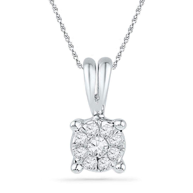 10kt White Gold Women's Round Diamond Cluster Pendant 1-10 Cttw - FREE Shipping (US/CAN)-Gold & Diamond Pendants & Necklaces-JadeMoghul Inc.