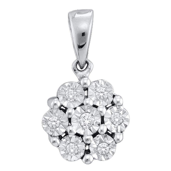10kt White Gold Women's Round Diamond Cluster Pendant 1-20 Cttw - FREE Shipping (US/CAN)-Gold & Diamond Pendants & Necklaces-JadeMoghul Inc.