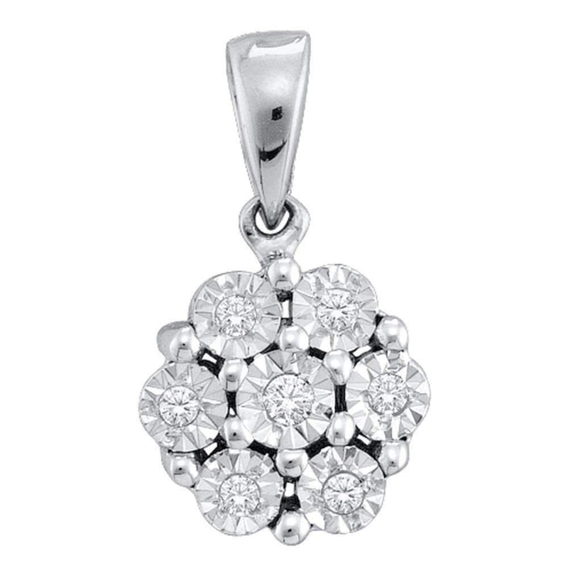 10kt White Gold Women's Round Diamond Cluster Pendant 1-20 Cttw - FREE Shipping (US/CAN)-Gold & Diamond Pendants & Necklaces-JadeMoghul Inc.