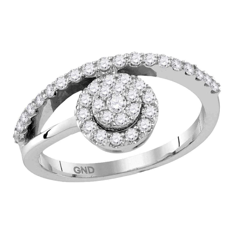 10kt White Gold Women's Round Diamond Cluster Ring 1/2 Cttw - FREE Shipping (US/CAN)-Gold & Diamond Cluster Rings-5-JadeMoghul Inc.