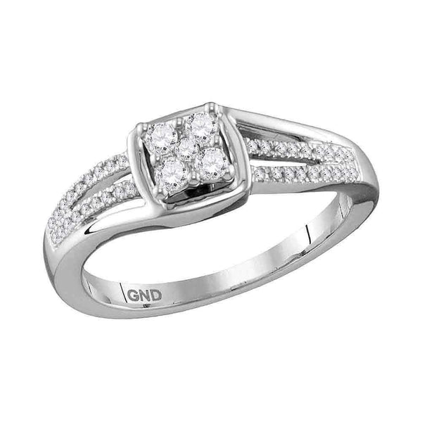 10kt White Gold Women's Round Diamond Cluster Ring 1/4 Cttw - FREE Shipping (US/CAN)-Gold & Diamond Cluster Rings-5.5-JadeMoghul Inc.