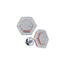 10kt White Gold Women's Round Diamond Cluster Rose-tone Hexagon Stud Earrings 1-3 Cttw - FREE Shipping (US/CAN)-Gold & Diamond Earrings-JadeMoghul Inc.