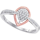 10kt White Gold Women's Round Diamond Cluster Rose-tone Teardrop Ring 1/8 Cttw - FREE Shipping (US/CAN)-Gold & Diamond Cluster Rings-5-JadeMoghul Inc.