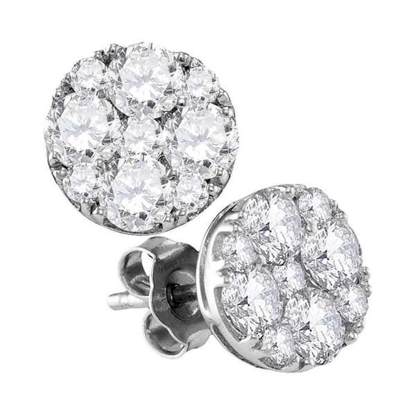 10kt White Gold Women's Round Diamond Cluster Screwback Earrings 1-3-4 Cttw - FREE Shipping (USA/CAN)-Gold & Diamond Earrings-JadeMoghul Inc.