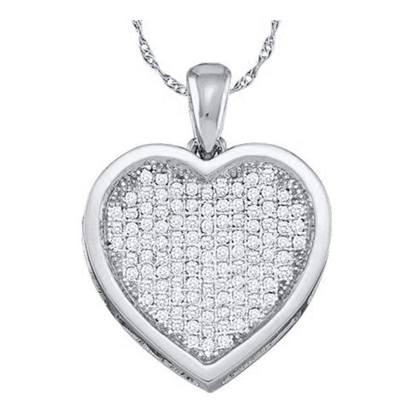 10kt White Gold Women's Round Diamond Cluster Small Heart Love Pendant 1-20 Cttw - FREE Shipping (US/CAN)-Gold & Diamond Pendants & Necklaces-JadeMoghul Inc.