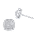 10kt White Gold Women's Round Diamond Cluster Square Screwback Earrings 5-8 Cttw - FREE Shipping (USA/CAN)-Gold & Diamond Earrings-JadeMoghul Inc.