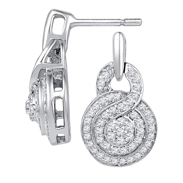 10kt White Gold Women's Round Diamond Concentric Circle Cluster Earrings 1-2 Cttw - FREE Shipping (US/CAN)-Gold & Diamond Earrings-JadeMoghul Inc.