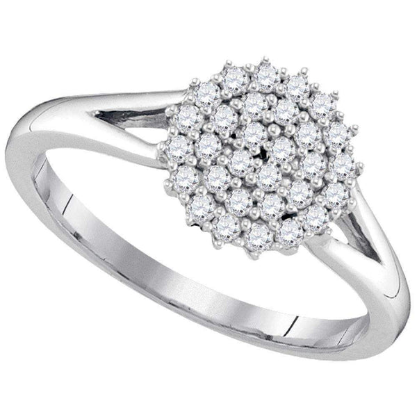 10kt White Gold Women's Round Diamond Concentric Circle Cluster Ring 1/3 Cttw - FREE Shipping (US/CAN)-Gold & Diamond Cluster Rings-5-JadeMoghul Inc.