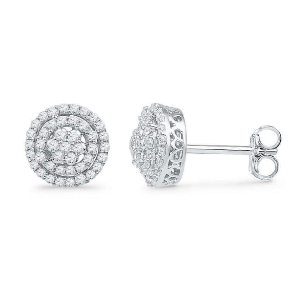 10kt White Gold Women's Round Diamond Concentric Cluster Screwback Earrings 1-2 Cttw - FREE Shipping (USA/CAN)-Gold & Diamond Earrings-JadeMoghul Inc.